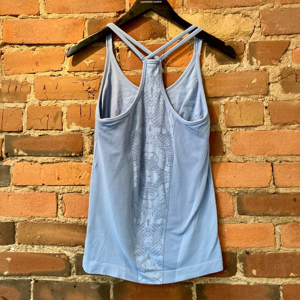 Baby Blue Razor Back Stretch Tank Top. Size: Small - Picture 6 of 7